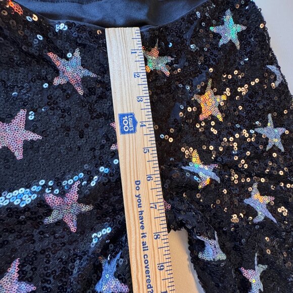 Shein Sequin Star Print Flared Pant Small Black Silver Rave Festival Maximalist - Picture 9 of 14